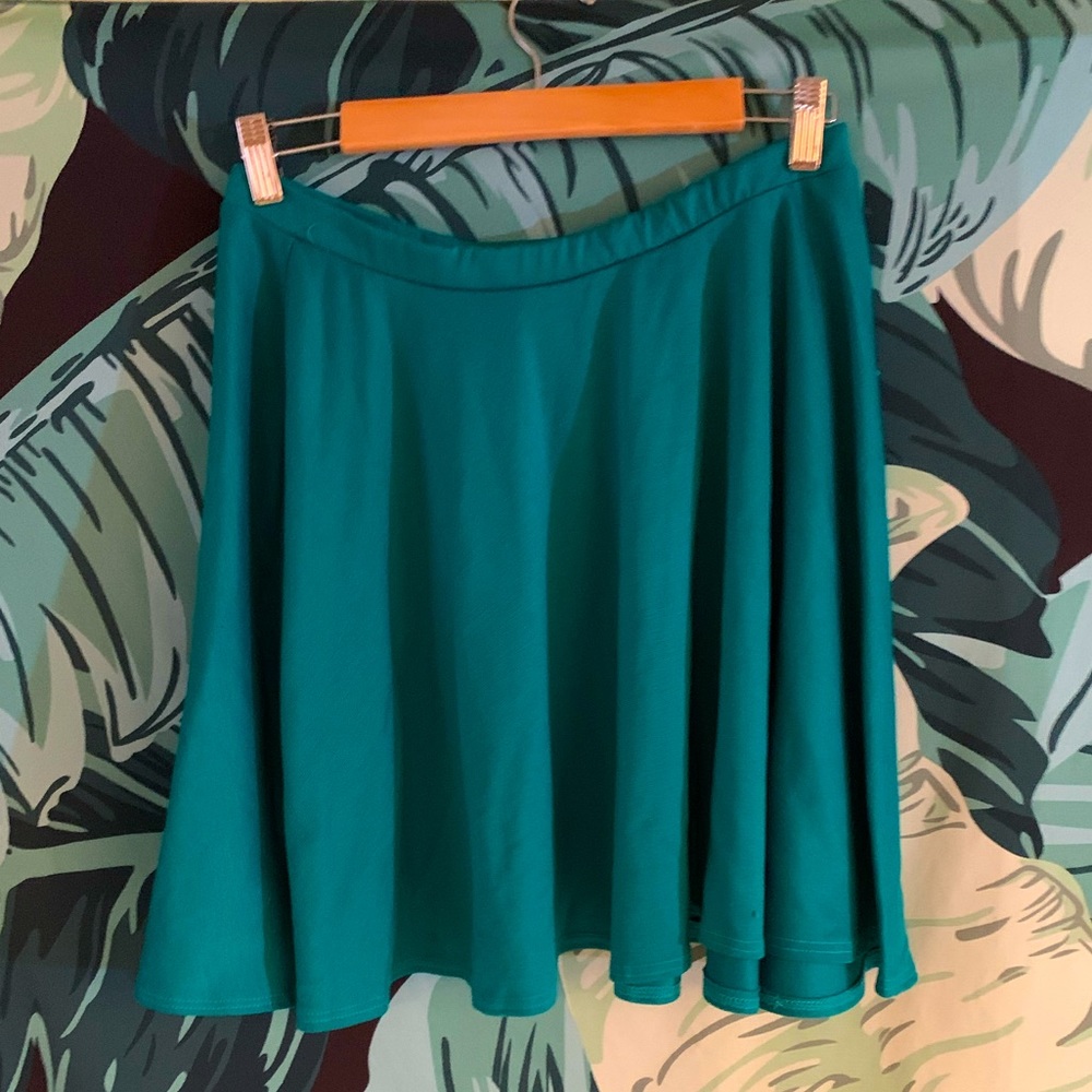 Teal green mini skater skirt